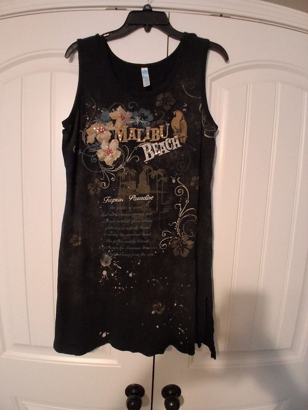 Pacific Cove Hawaiian Black Rhinstone Bling Embellished Tropical Boho Dress Med